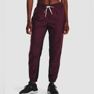 Under Armour Women's Project Rock Woven Nylon Jogger Pants Dark Maroon Size XL